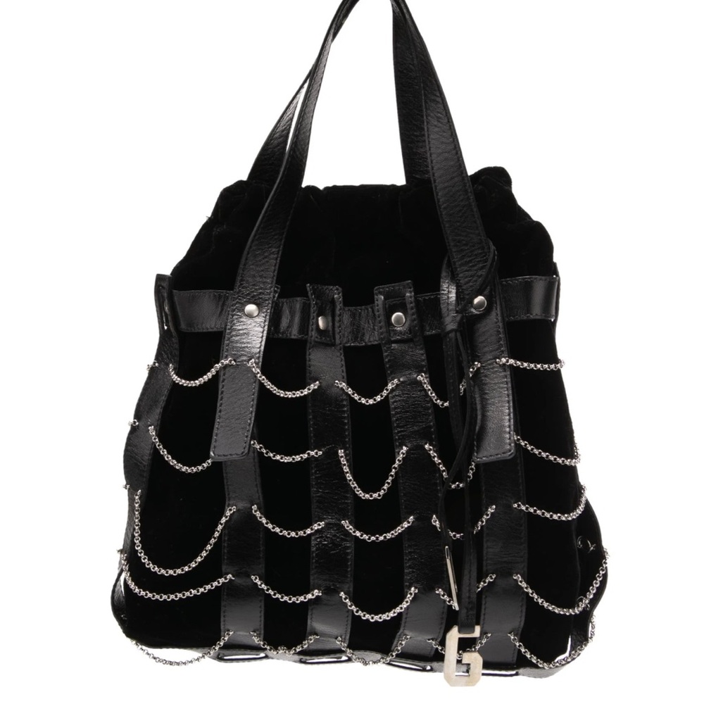 Dolce & Gabbana Velvet Leather Black Chain-Embellished Women's Bag Purse